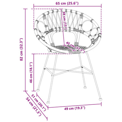 vidaXL Dining Chair 2 pcs Rattan and Iron Natural 54 x 65 x 82 cm