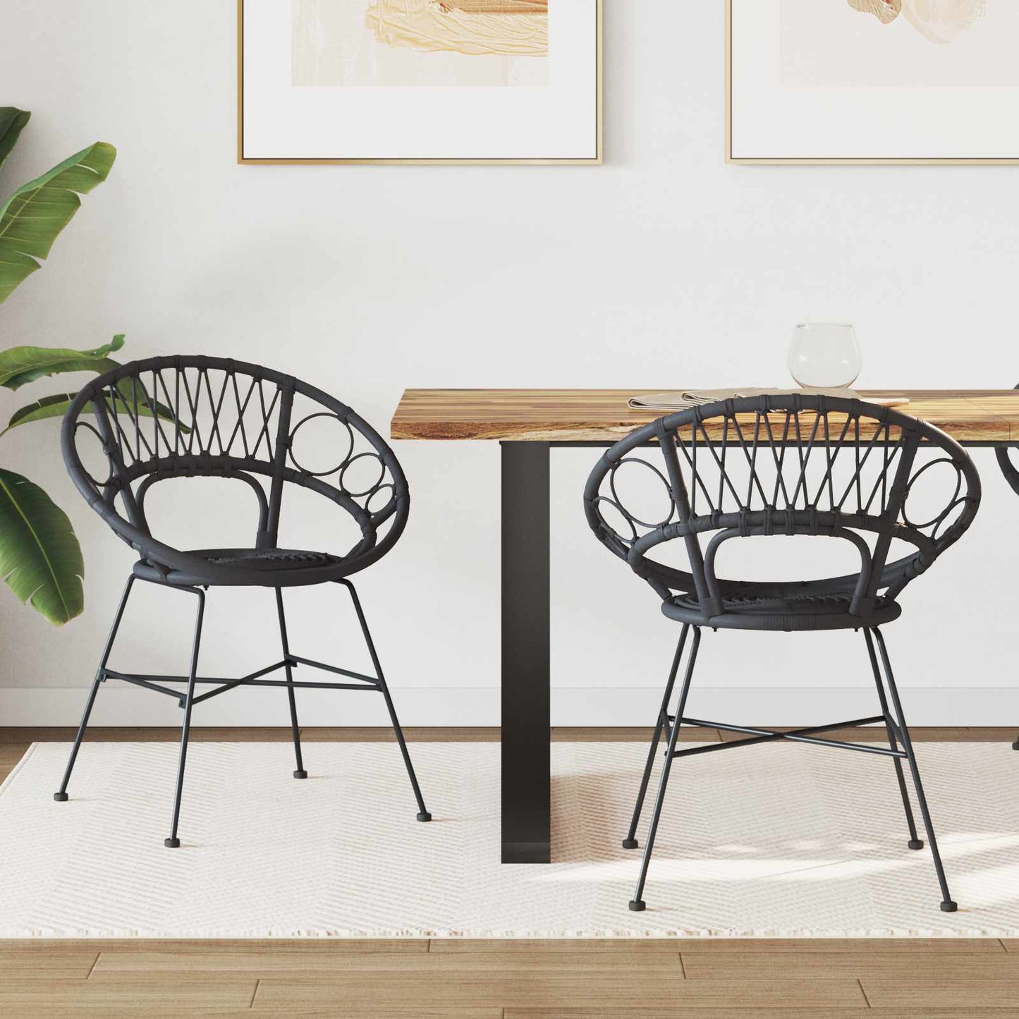 vidaXL Dining Chair 2 pcs Rattan and Iron Black 54 x 65 x 82 cm