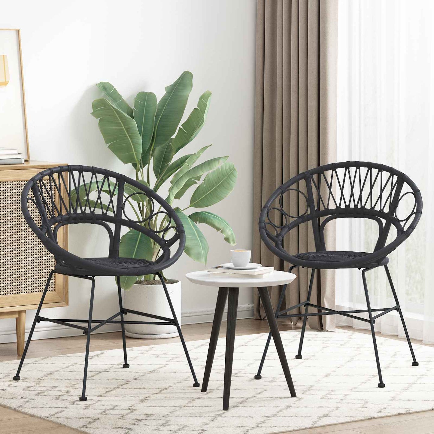 vidaXL Dining Chair 2 pcs Rattan and Iron Black 54 x 65 x 82 cm