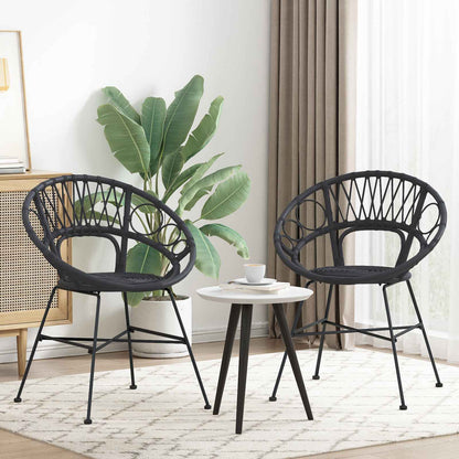 vidaXL Dining Chair 2 pcs Rattan and Iron Black 54 x 65 x 82 cm