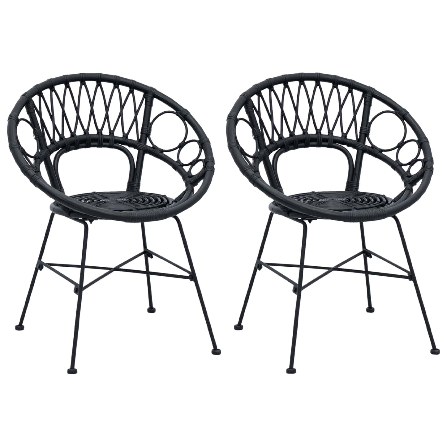 vidaXL Dining Chair 2 pcs Rattan and Iron Black 54 x 65 x 82 cm
