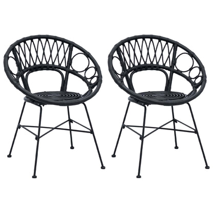 vidaXL Dining Chair 2 pcs Rattan and Iron Black 54 x 65 x 82 cm