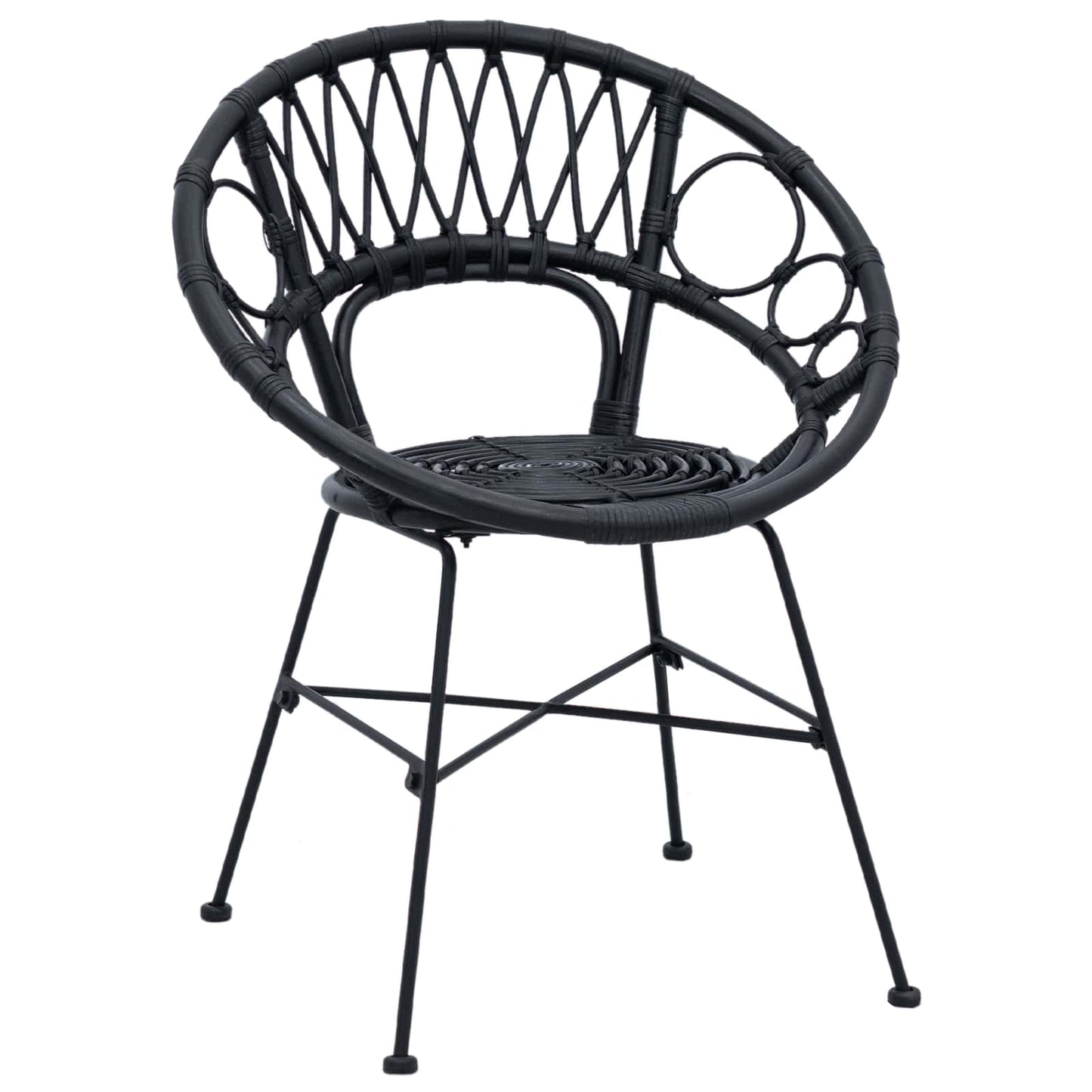 vidaXL Dining Chair 2 pcs Rattan and Iron Black 54 x 65 x 82 cm