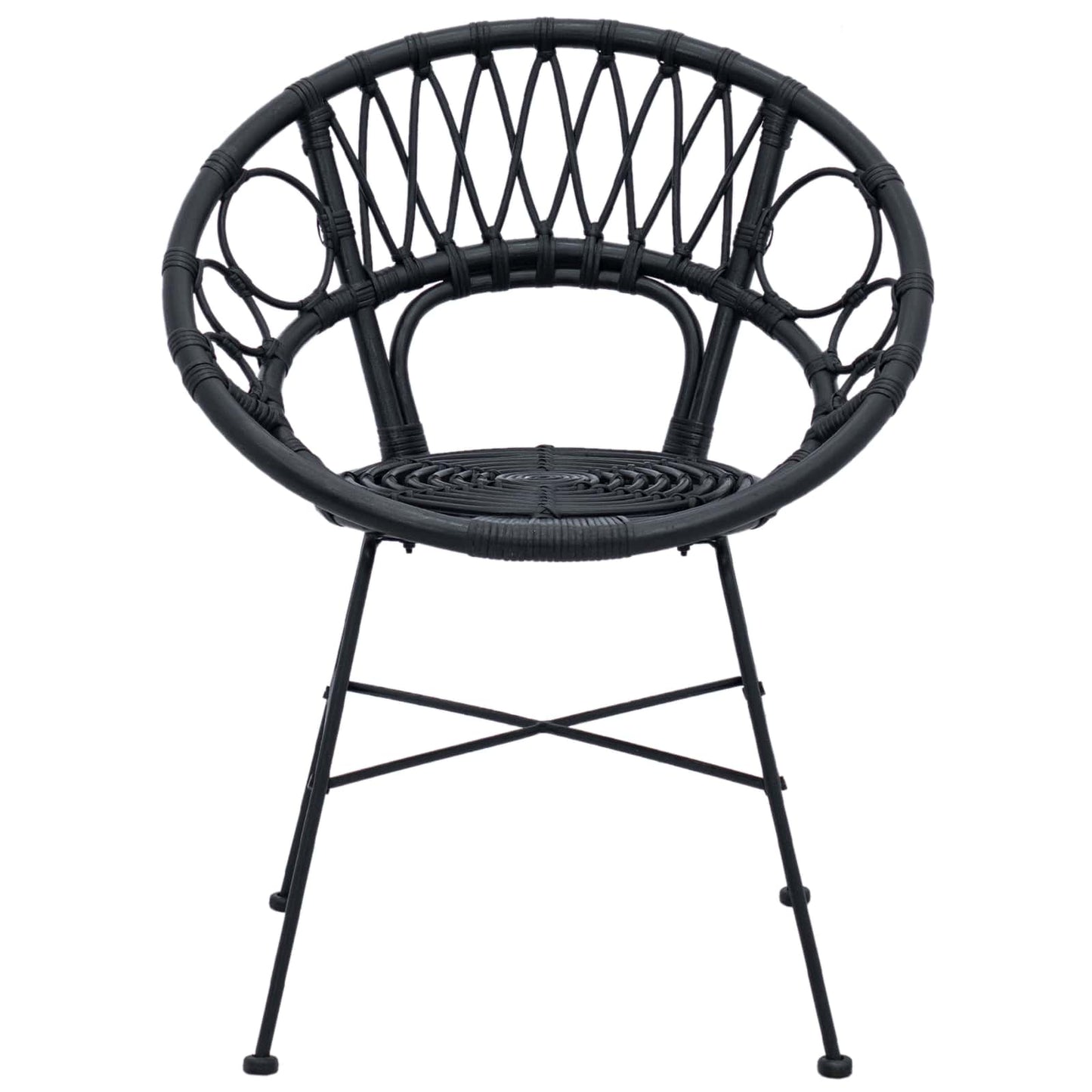 vidaXL Dining Chair 2 pcs Rattan and Iron Black 54 x 65 x 82 cm