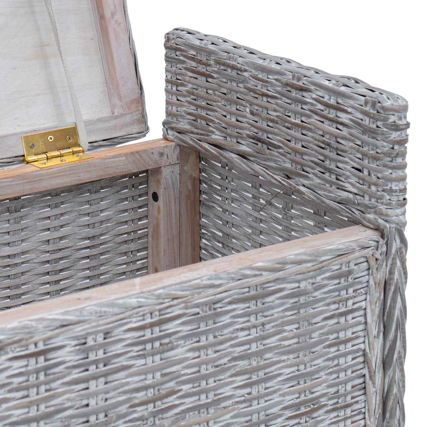 vidaXL Storage Bench with Cushion White Wash 110 x 40 x 50 cm Rattan