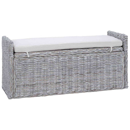 vidaXL Storage Bench with Cushion White Wash 110 x 40 x 50 cm Rattan