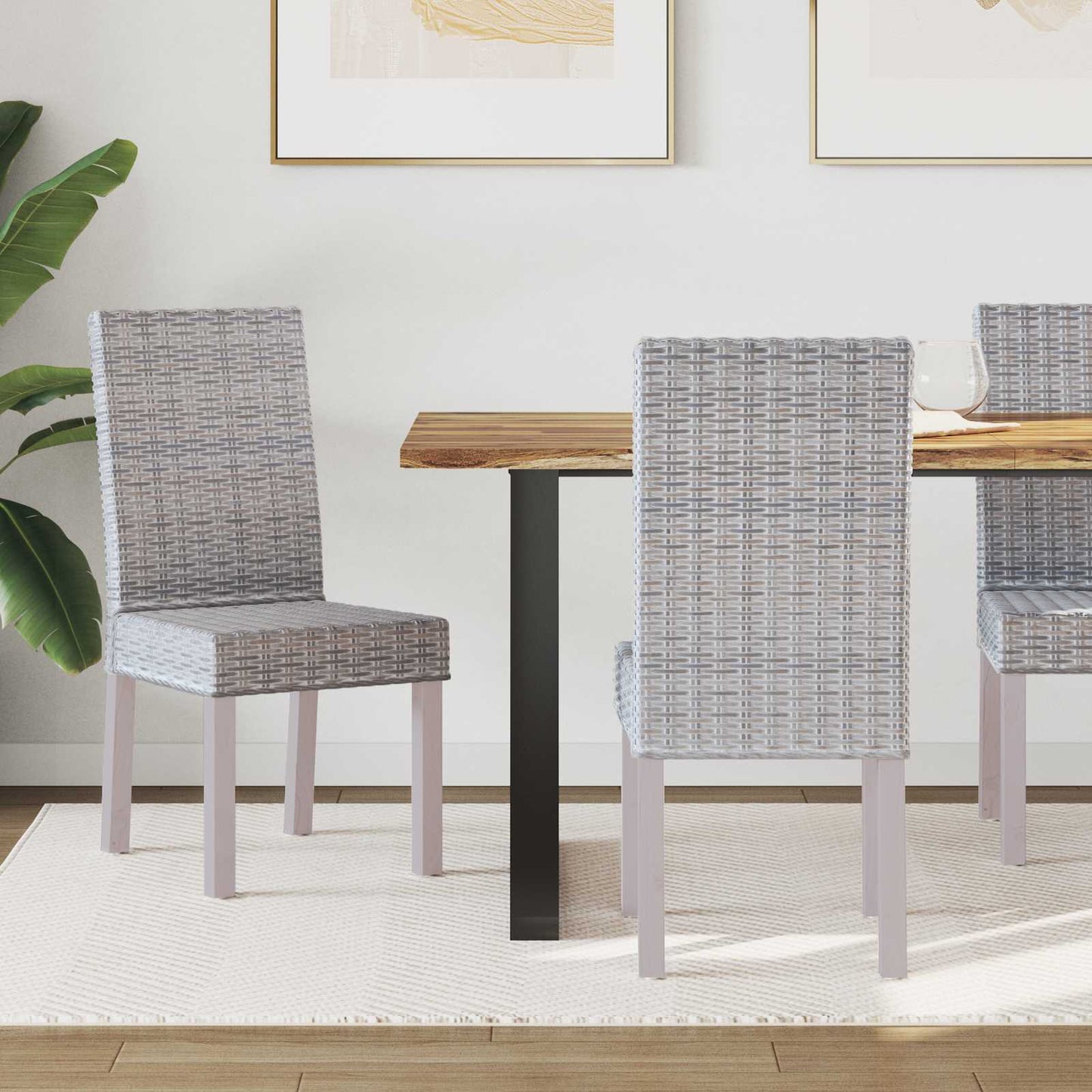 vidaXL Dining Chair 2 pcs Solid Mahogany Wood White Wash