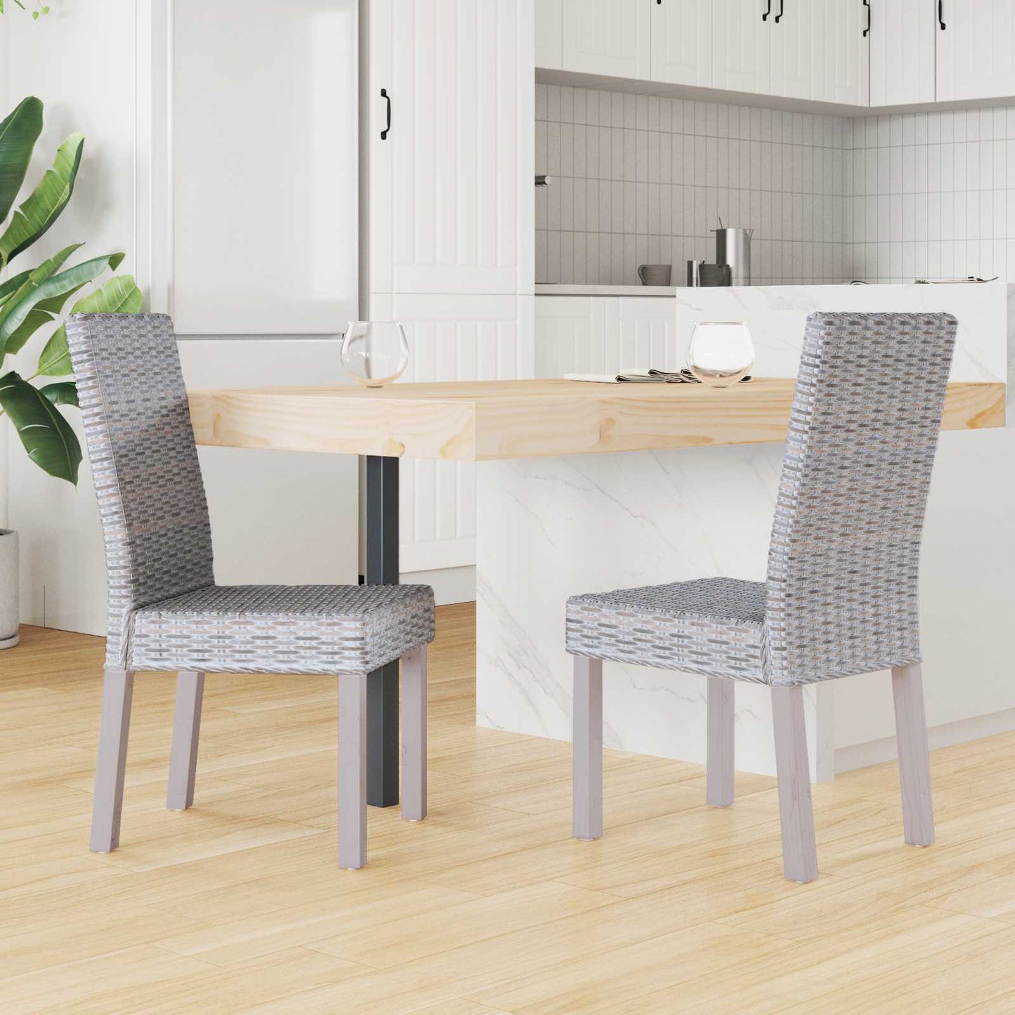 vidaXL Dining Chair 2 pcs Solid Mahogany Wood White Wash