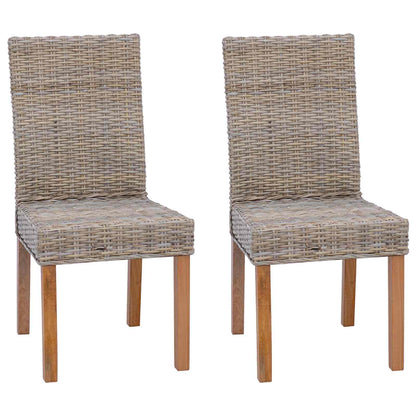 vidaXL Dining Chair 2 pcs Solid Mahogany Wood Kubu Grey