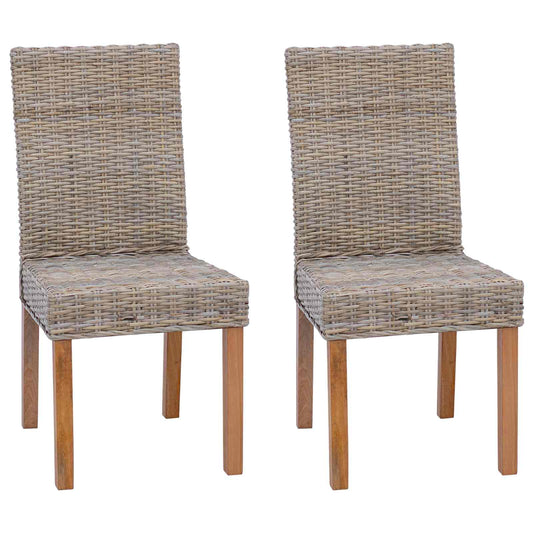 vidaXL Dining Chair 2 pcs Solid Mahogany Wood Kubu Grey