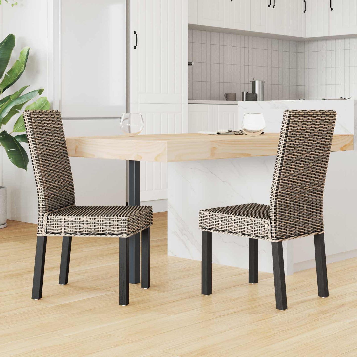 vidaXL Dining Chair 2 pcs Solid Mahogany Wood Black Wash