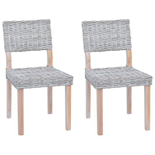 vidaXL Dining Chair 2 pcs Kubu Rattan White Wash 46 x 55 x 84 cm