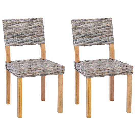 vidaXL Dining Chair 2 pcs Kubu Rattan Kubu Grey 46 x 55 x 84 cm