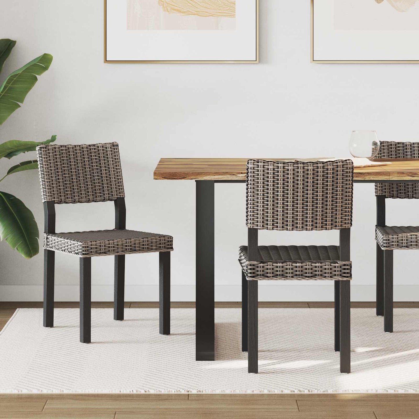 vidaXL Dining Chair 2 pcs Kubu Rattan Black Wash 46 x 55 x 84 cm