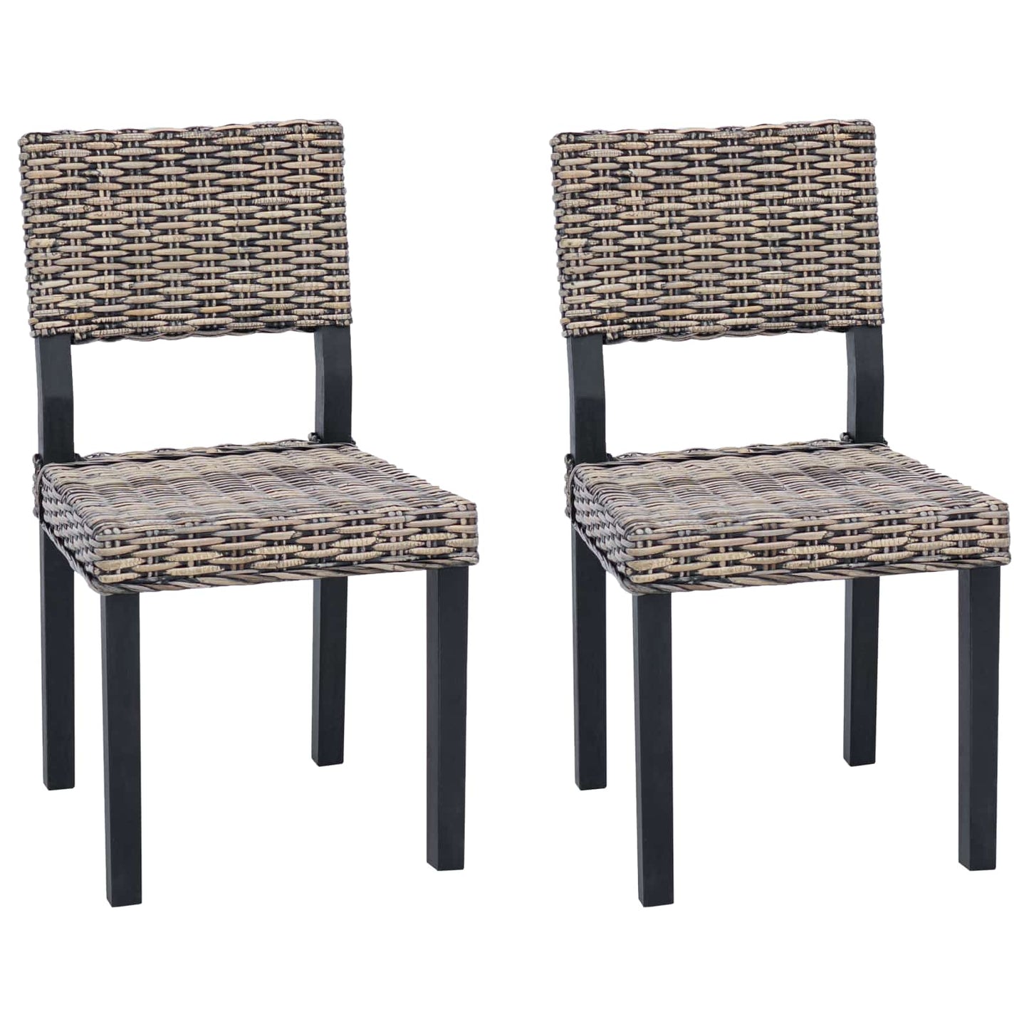 vidaXL Dining Chair 2 pcs Kubu Rattan Black Wash 46 x 55 x 84 cm