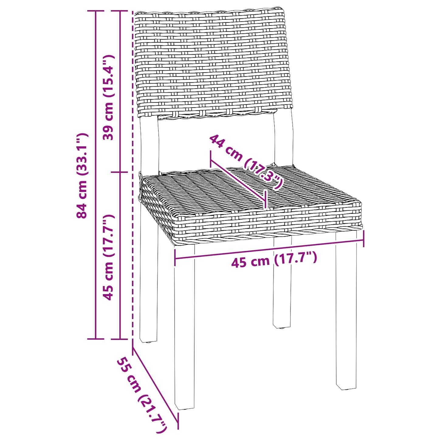 vidaXL Dining Chair 2 pcs Kubu Rattan Black Wash 46 x 55 x 84 cm