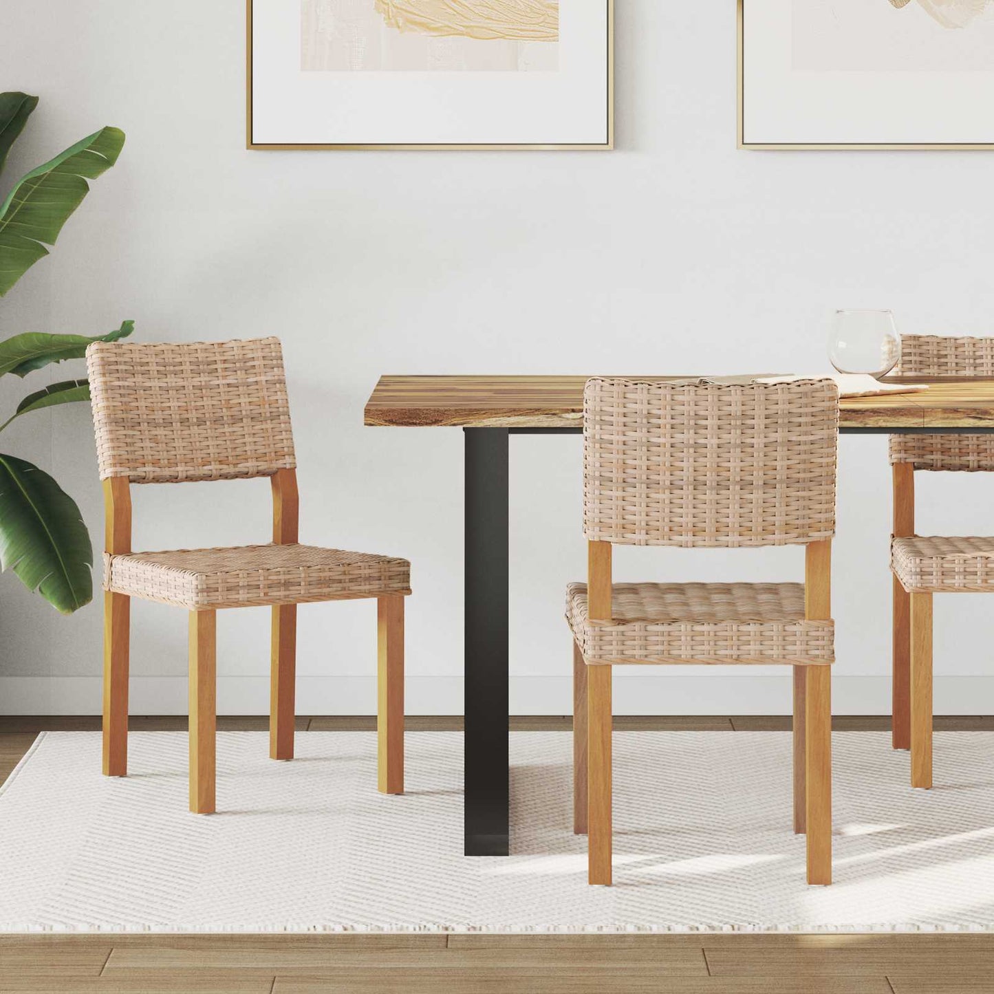 vidaXL Dining Chair 2 pcs Kubu Rattan Natural 46 x 55 x 84 cm