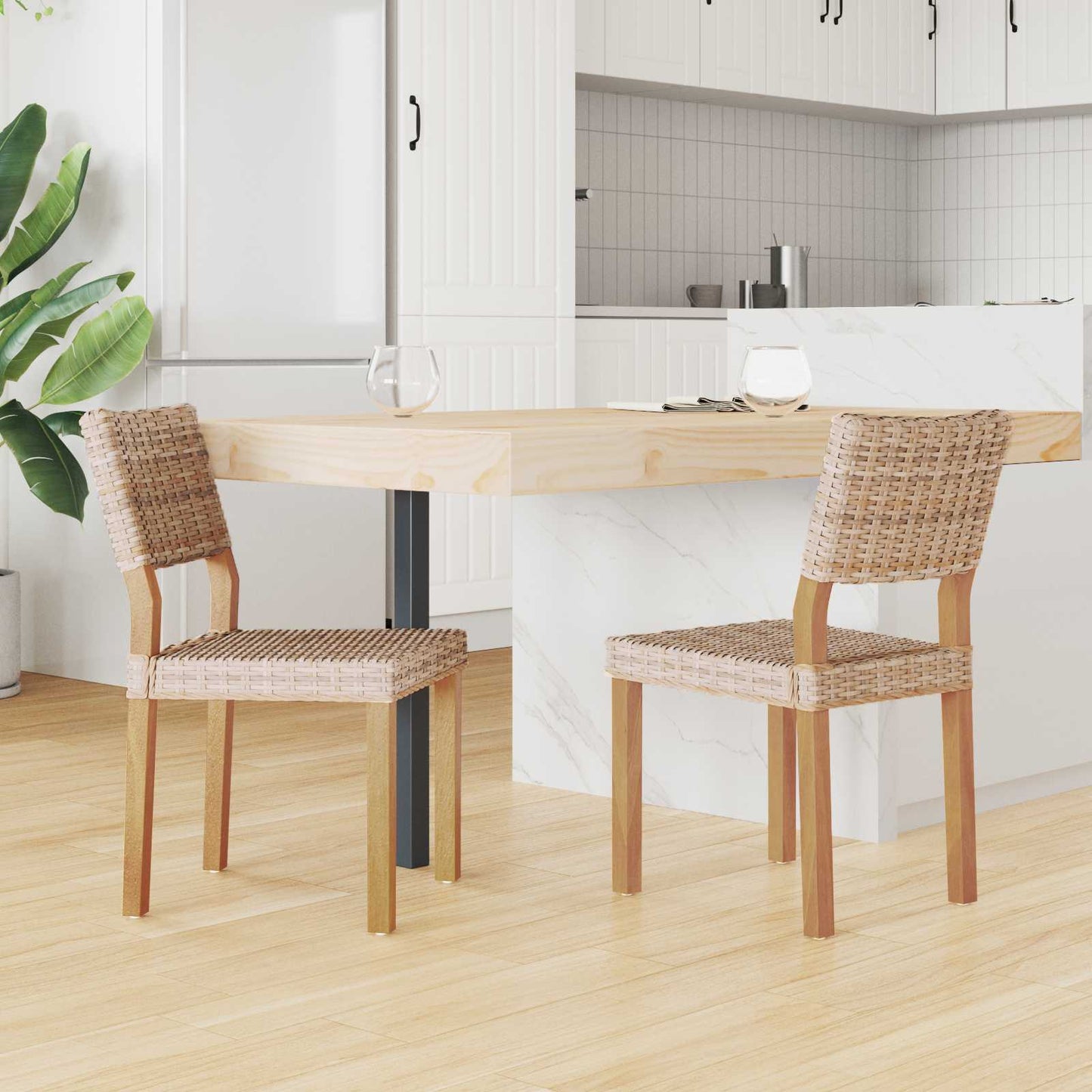 vidaXL Dining Chair 2 pcs Kubu Rattan Natural 46 x 55 x 84 cm