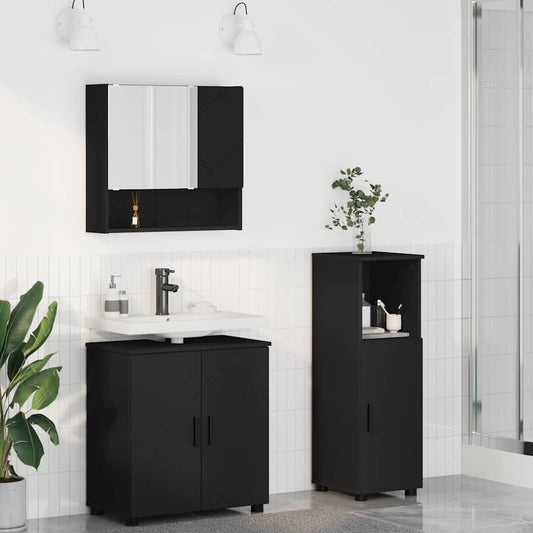 vidaXL Bathroom Furniture Set 3 pcs Black Engineered wood & Metal