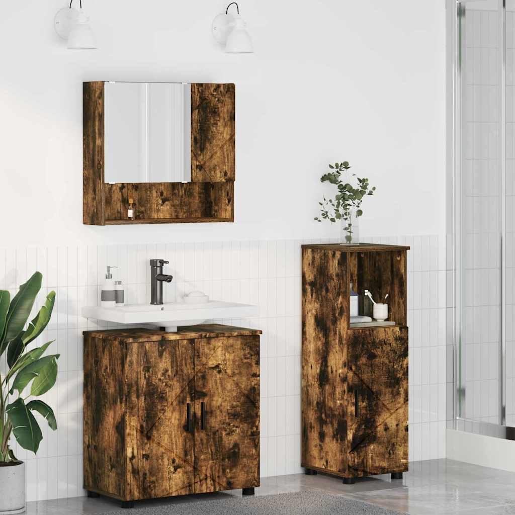 vidaXL Bathroom Furniture Set 3 pcs Smoked Oak Engineered wood & Metal