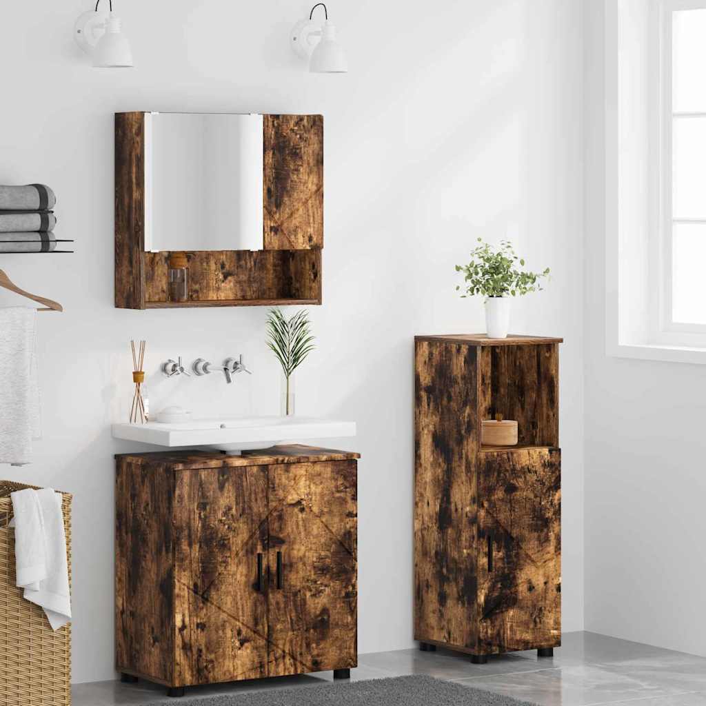 vidaXL Bathroom Furniture Set 3 pcs Smoked Oak Engineered wood & Metal