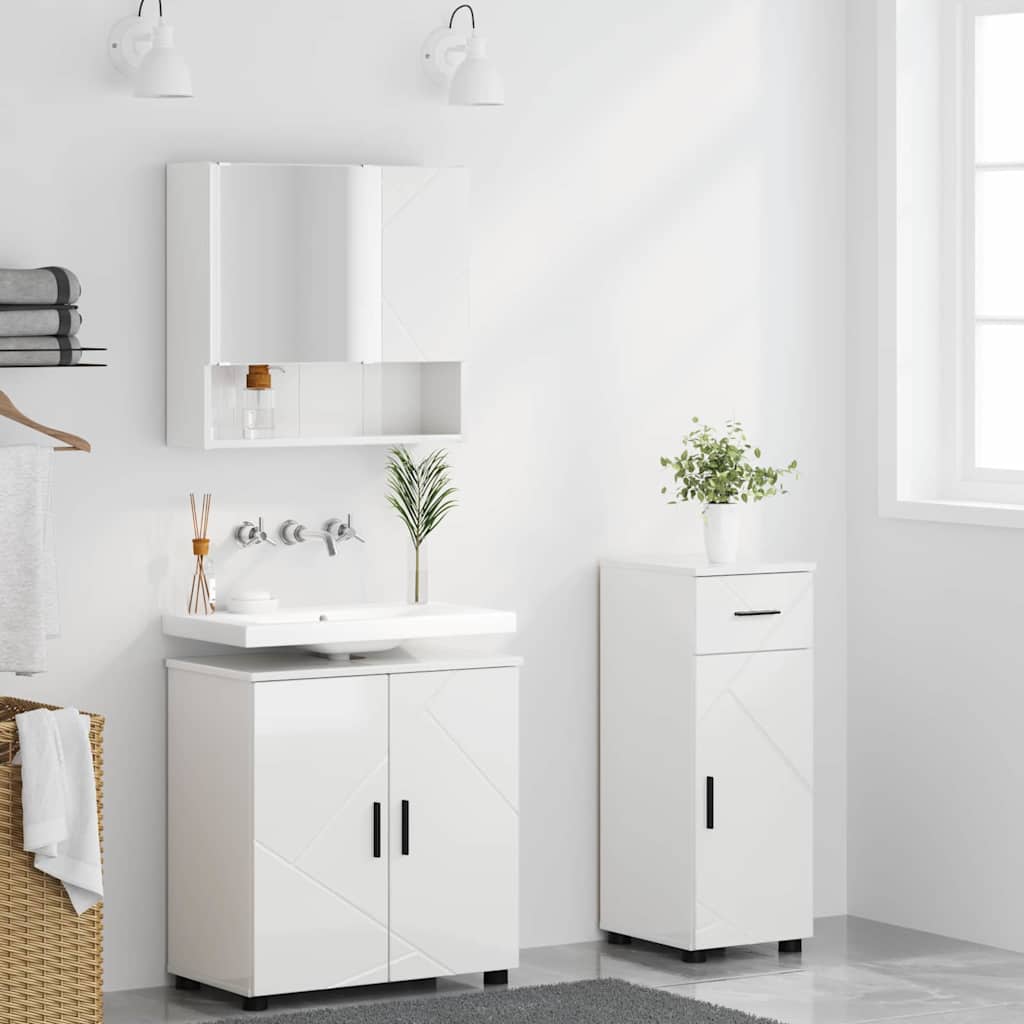 vidaXL Bathroom Furniture Set with Drawer 3 pcs High Gloss White