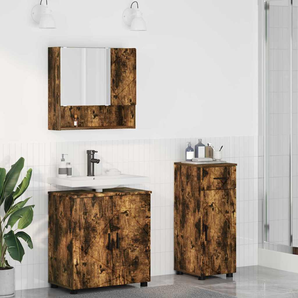 vidaXL Bathroom Furniture Set 3 pcs Smoked Oak 61 x 35 x 64 cm