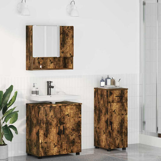 vidaXL Bathroom Furniture Set 3 pcs Smoked Oak 61 x 35 x 64 cm