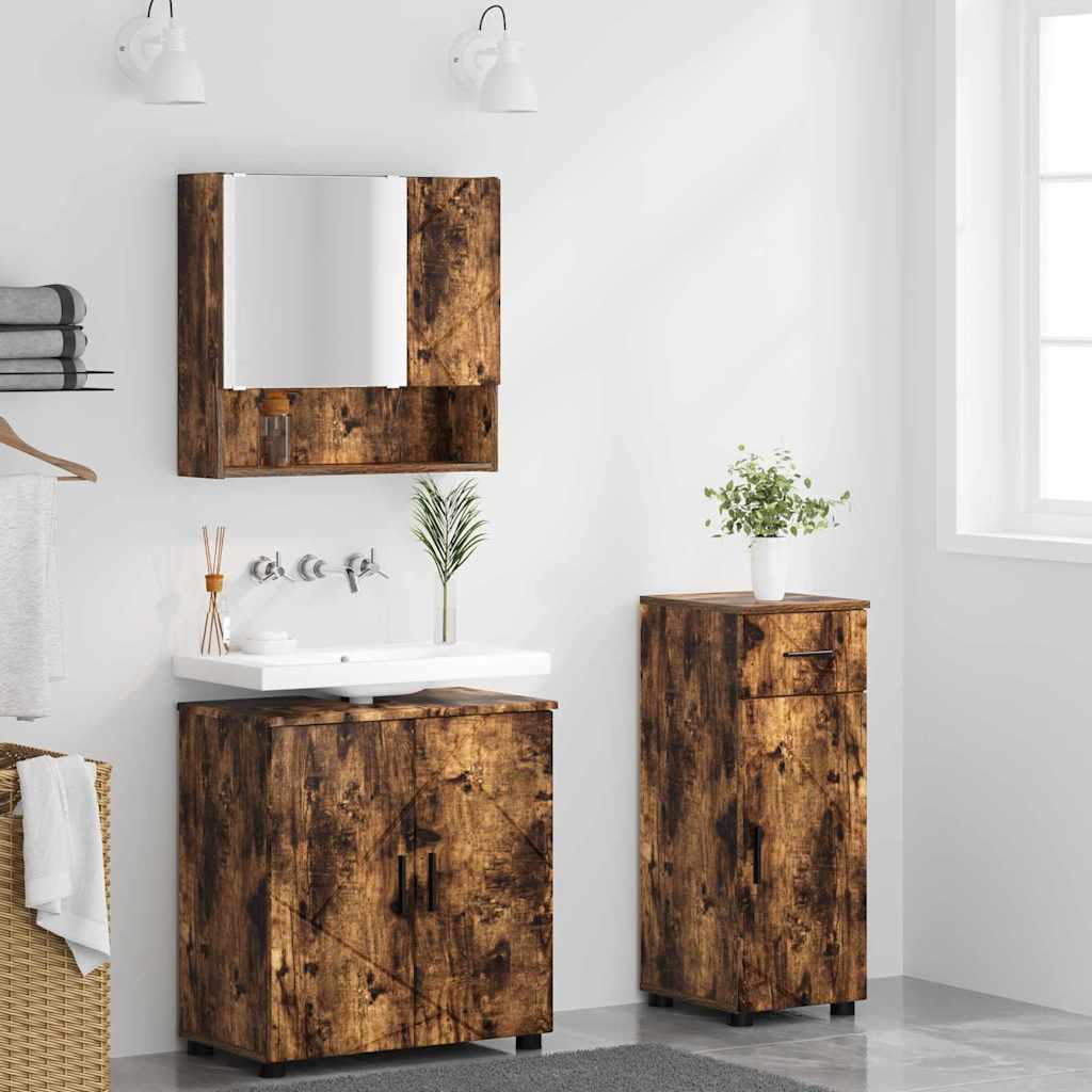 vidaXL Bathroom Furniture Set 3 pcs Smoked Oak 61 x 35 x 64 cm