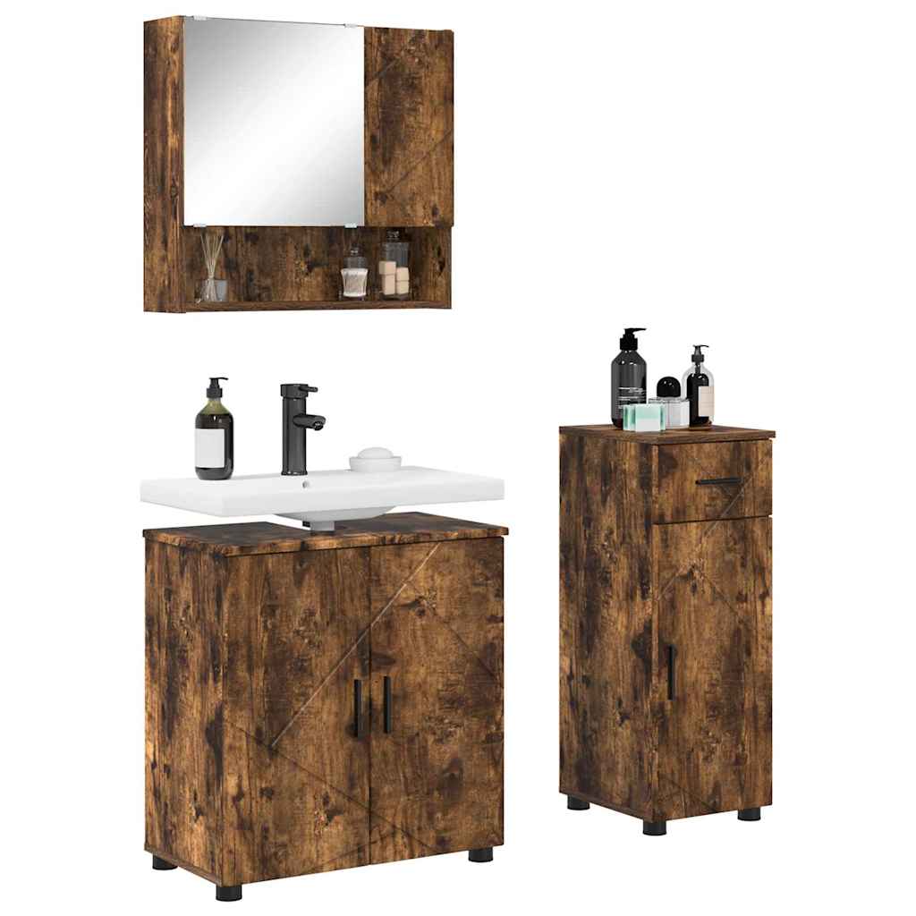 vidaXL Bathroom Furniture Set 3 pcs Smoked Oak 61 x 35 x 64 cm