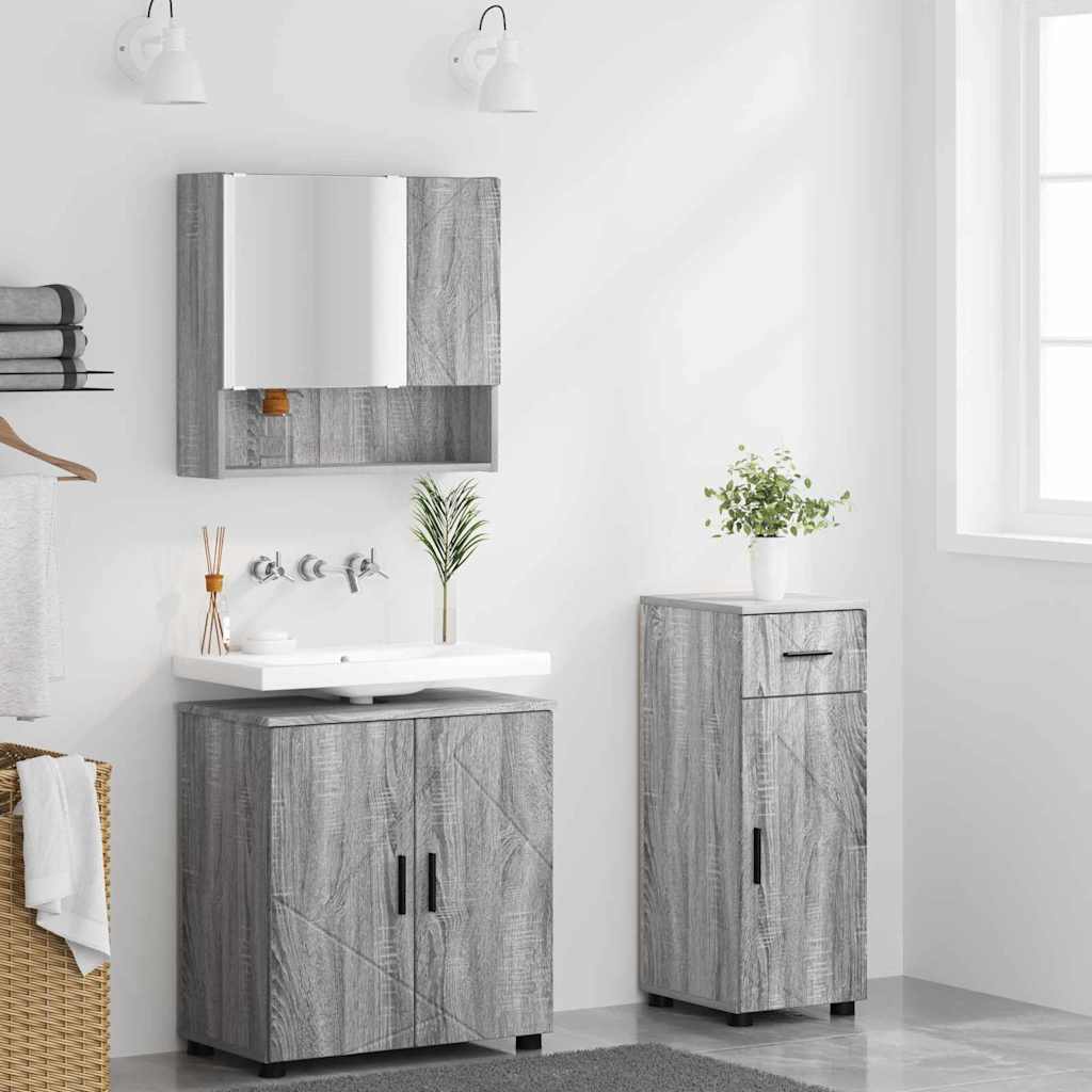 vidaXL Bathroom Furniture Set 3 pcs Grey Sonoma 61 x 35 x 64 cm