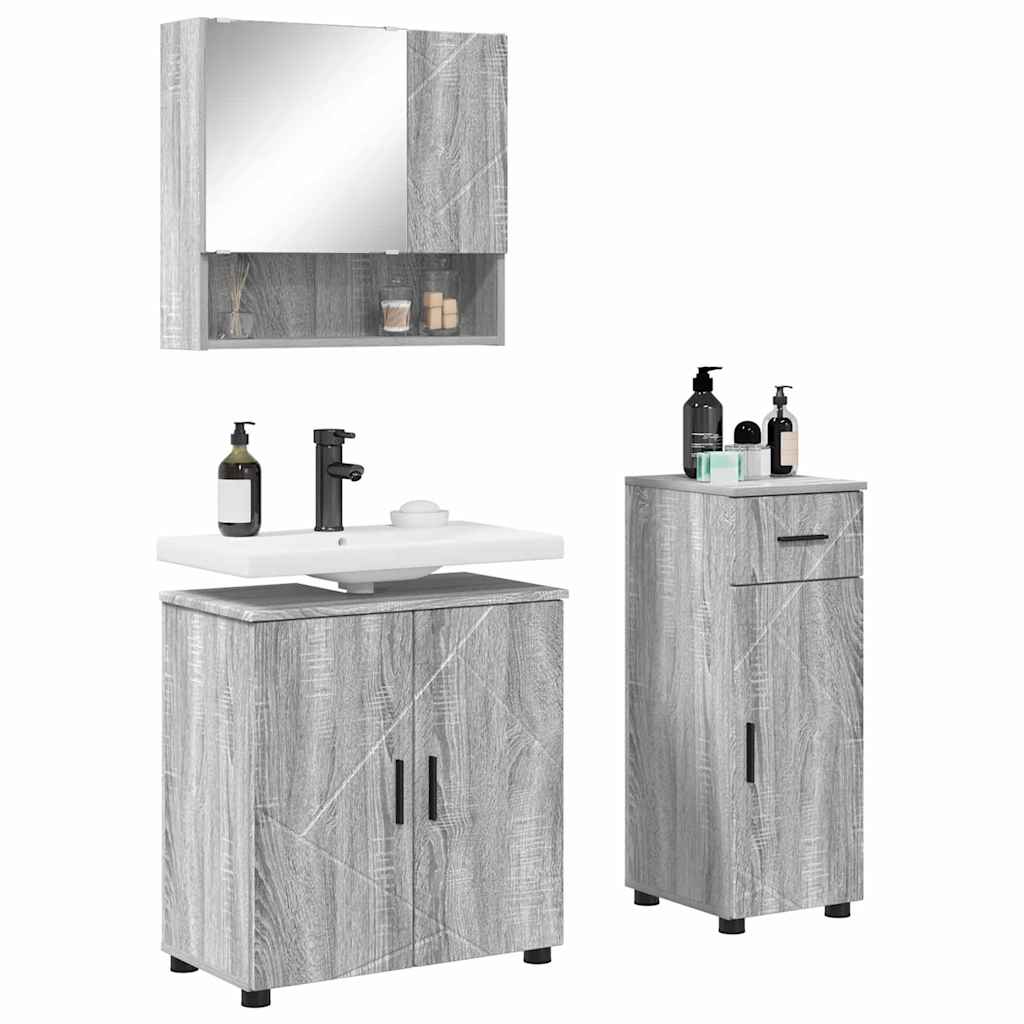 vidaXL Bathroom Furniture Set 3 pcs Grey Sonoma 61 x 35 x 64 cm