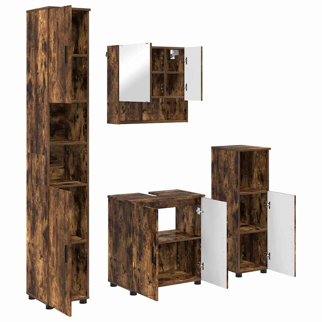 vidaXL Bathroom Furniture Set 4 pcs Smoked Oak Engineered wood & Metal
