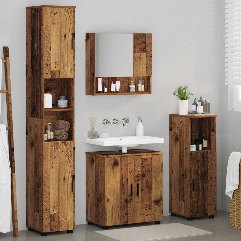 vidaXL Bathroom Furniture Set 4 pcs Old Wood 61 x 35 x 64 cm