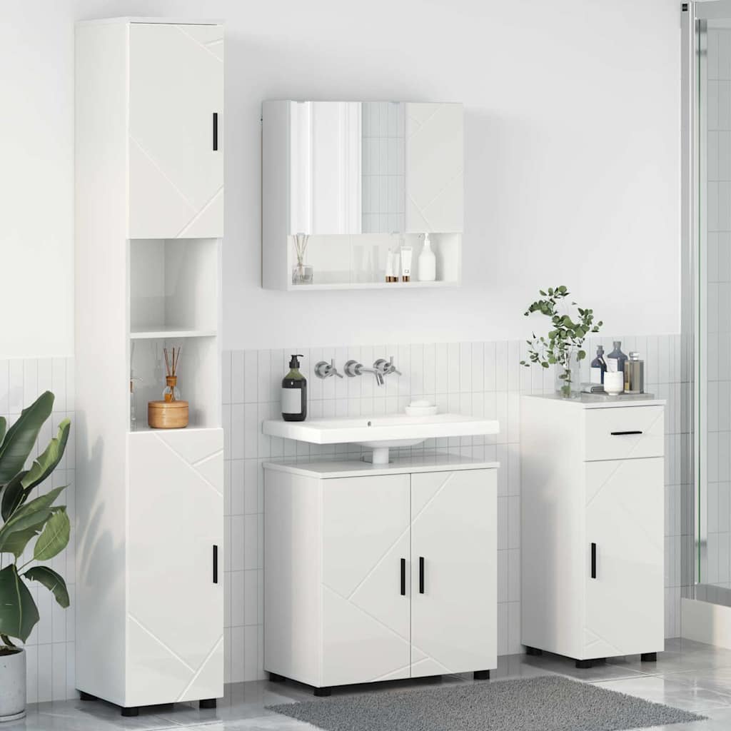 vidaXL Bathroom Furniture Set with Drawer 4 pcs High Gloss White