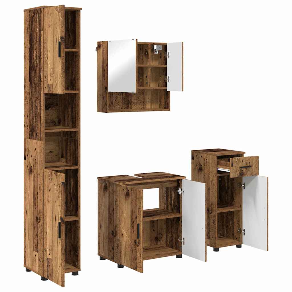 vidaXL Bathroom Furniture Set 4 pcs Old Wood 61 x 35 x 64 cm