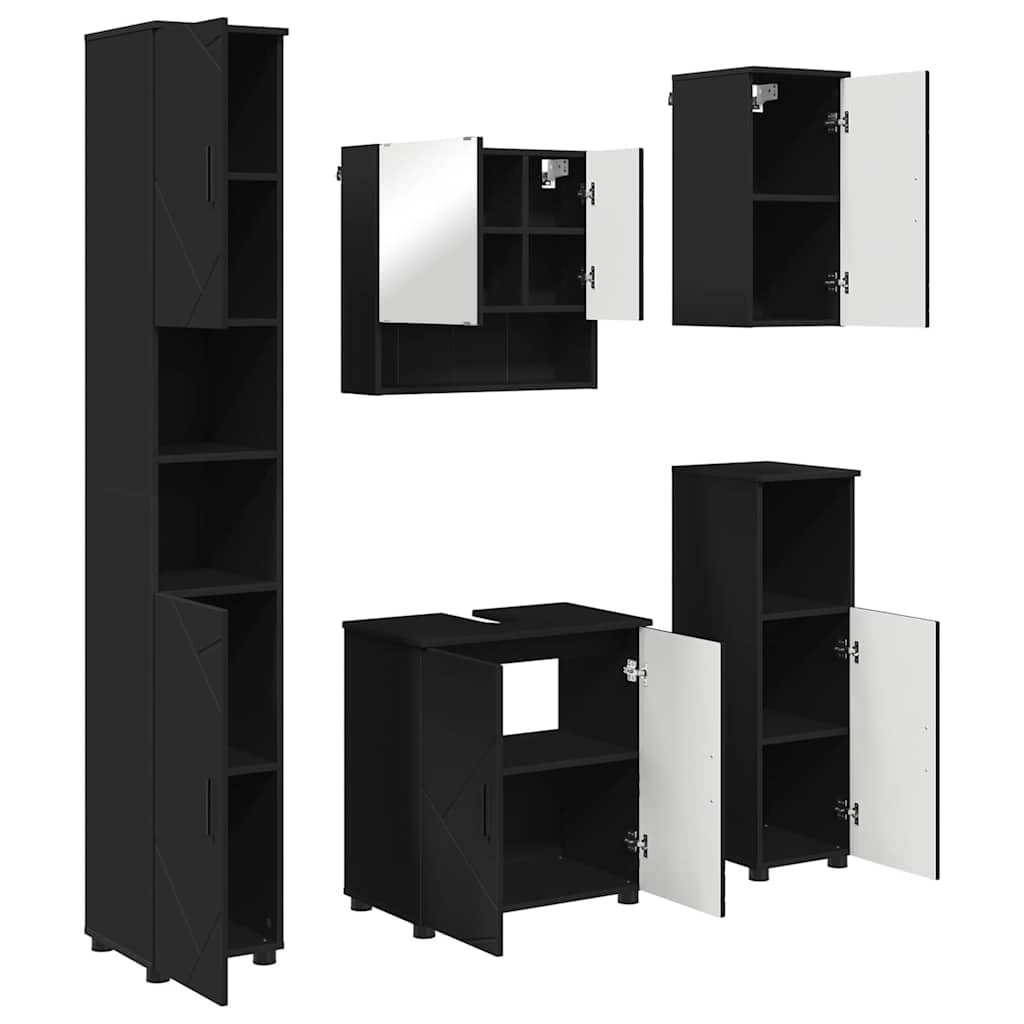 vidaXL Bathroom Furniture Set 5 pcs Black Engineered wood & Metal