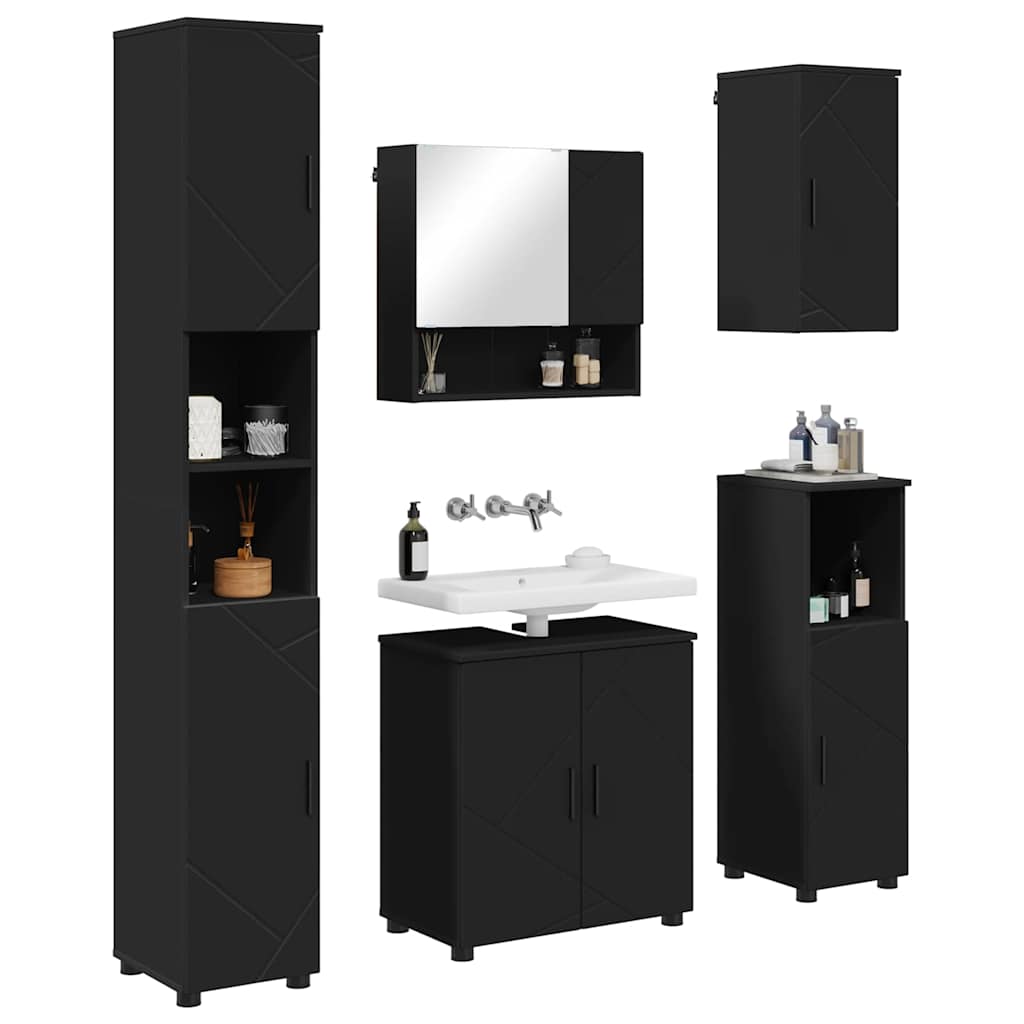 vidaXL Bathroom Furniture Set 5 pcs Black Engineered wood & Metal