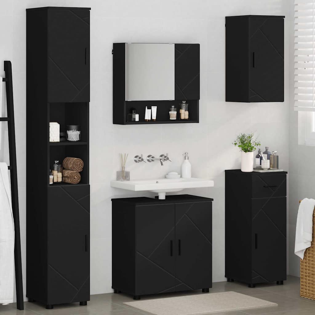 vidaXL Bathroom Furniture Set 5 pcs Black Engineered wood & Metal