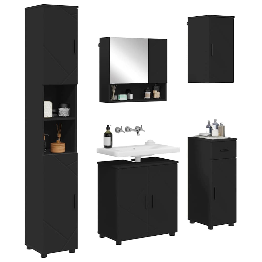 vidaXL Bathroom Furniture Set 5 pcs Black Engineered wood & Metal