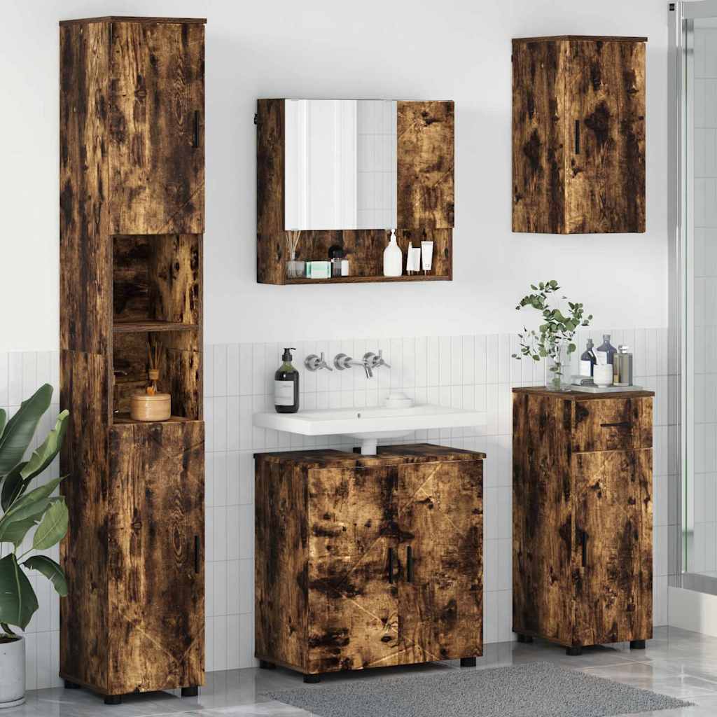 vidaXL Bathroom Furniture Set 5 pcs Smoked Oak Engineered wood & Metal