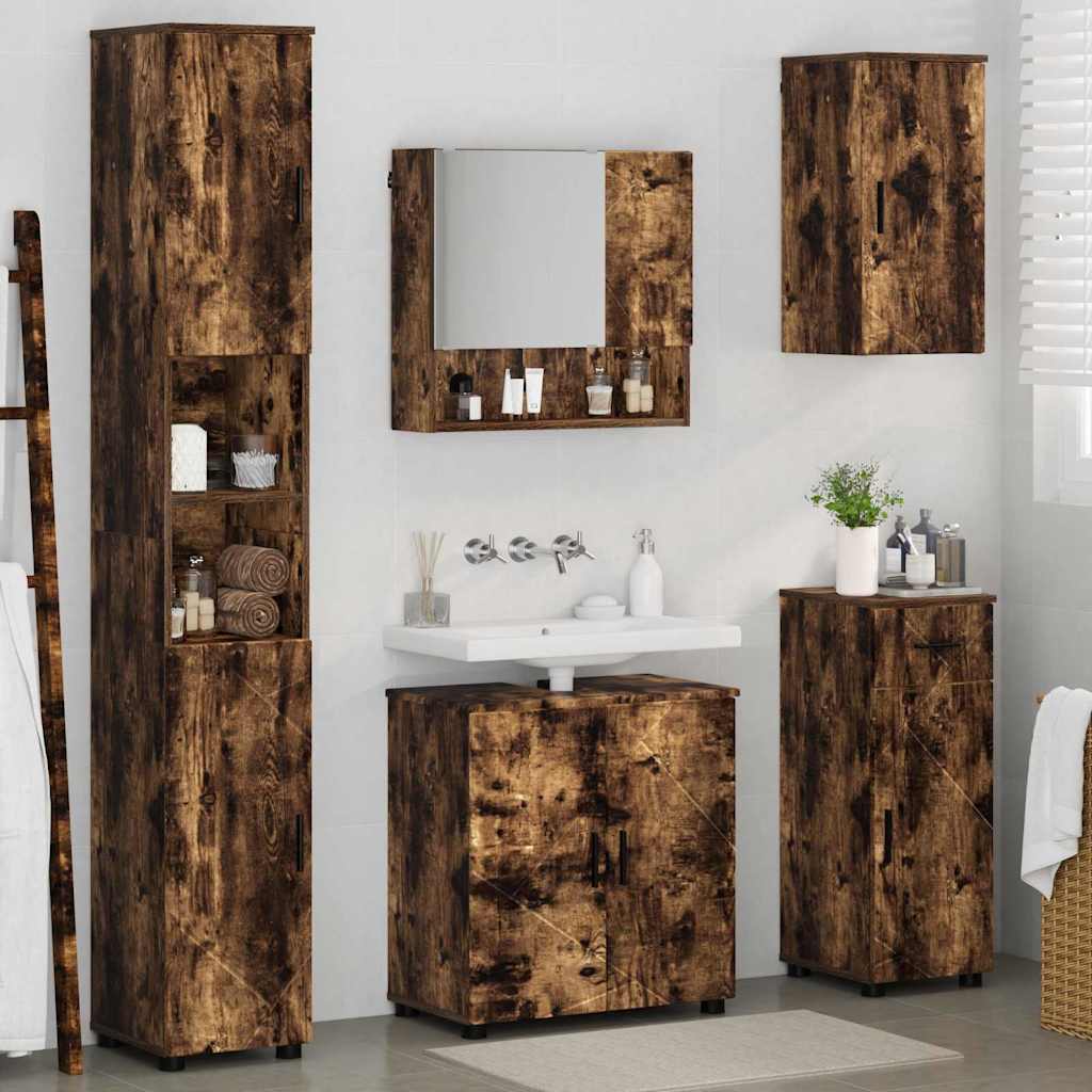 vidaXL Bathroom Furniture Set 5 pcs Smoked Oak Engineered wood & Metal