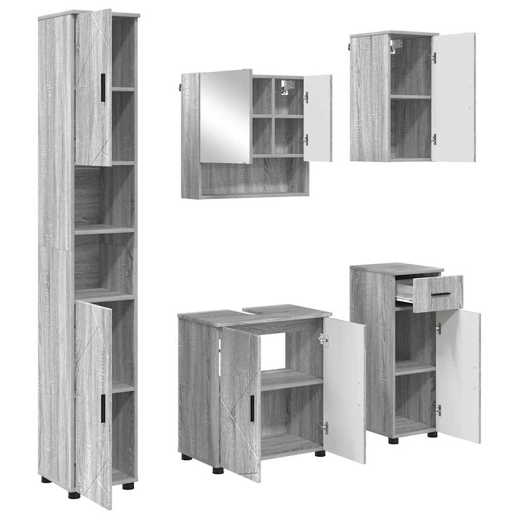 vidaXL Bathroom Furniture Set 5 pcs Grey Sonoma 61 x 35 x 64 cm