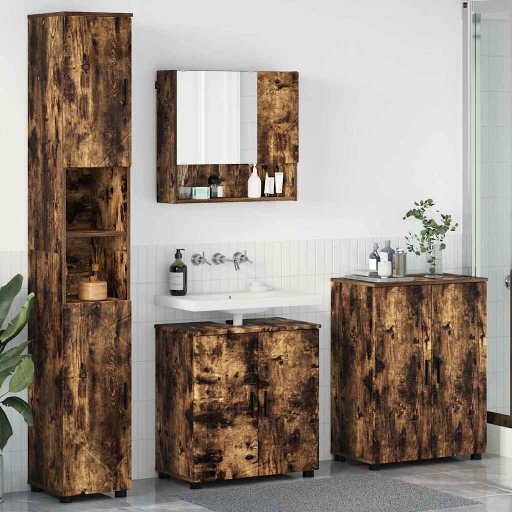 vidaXL Bathroom Furniture Set 4 pcs Smoked Oak 61 x 35 x 64 cm