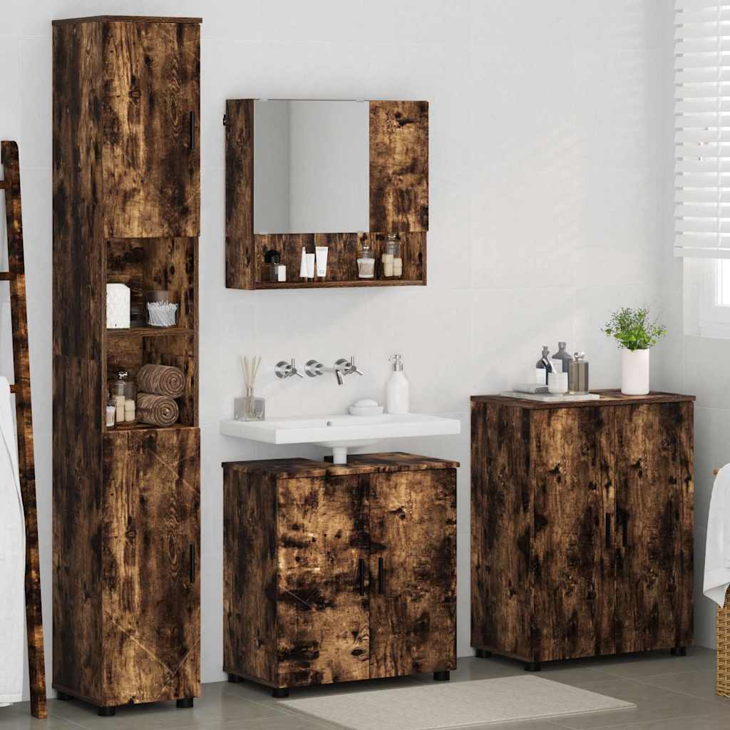 vidaXL Bathroom Furniture Set 4 pcs Smoked Oak 61 x 35 x 64 cm