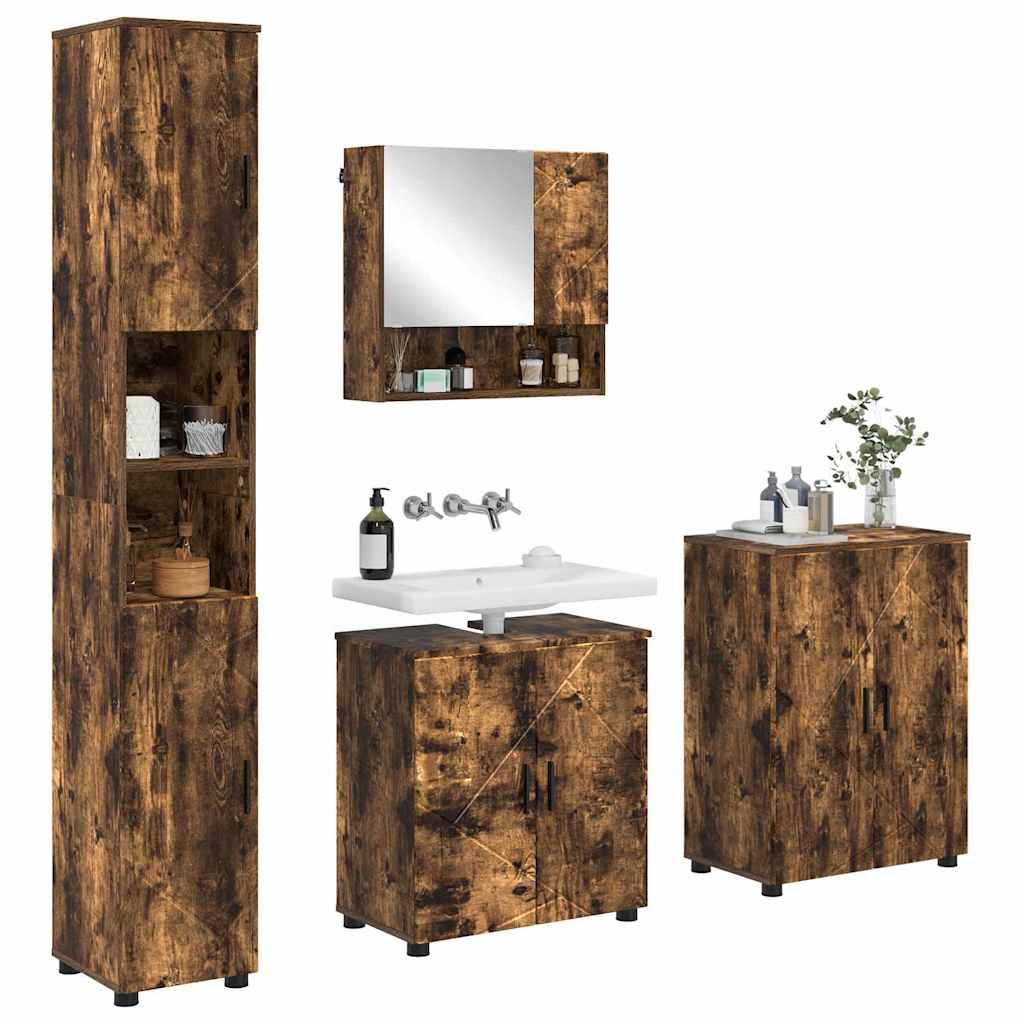 vidaXL Bathroom Furniture Set 4 pcs Smoked Oak 61 x 35 x 64 cm