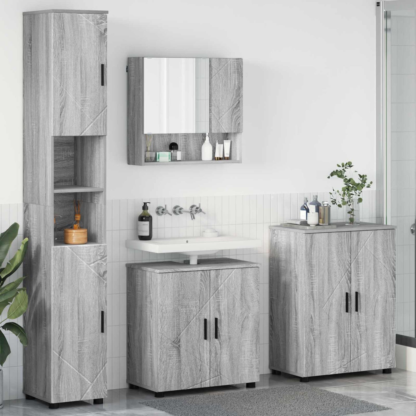 vidaXL Bathroom Furniture Set 4 pcs Grey Sonoma 61 x 35 x 64 cm