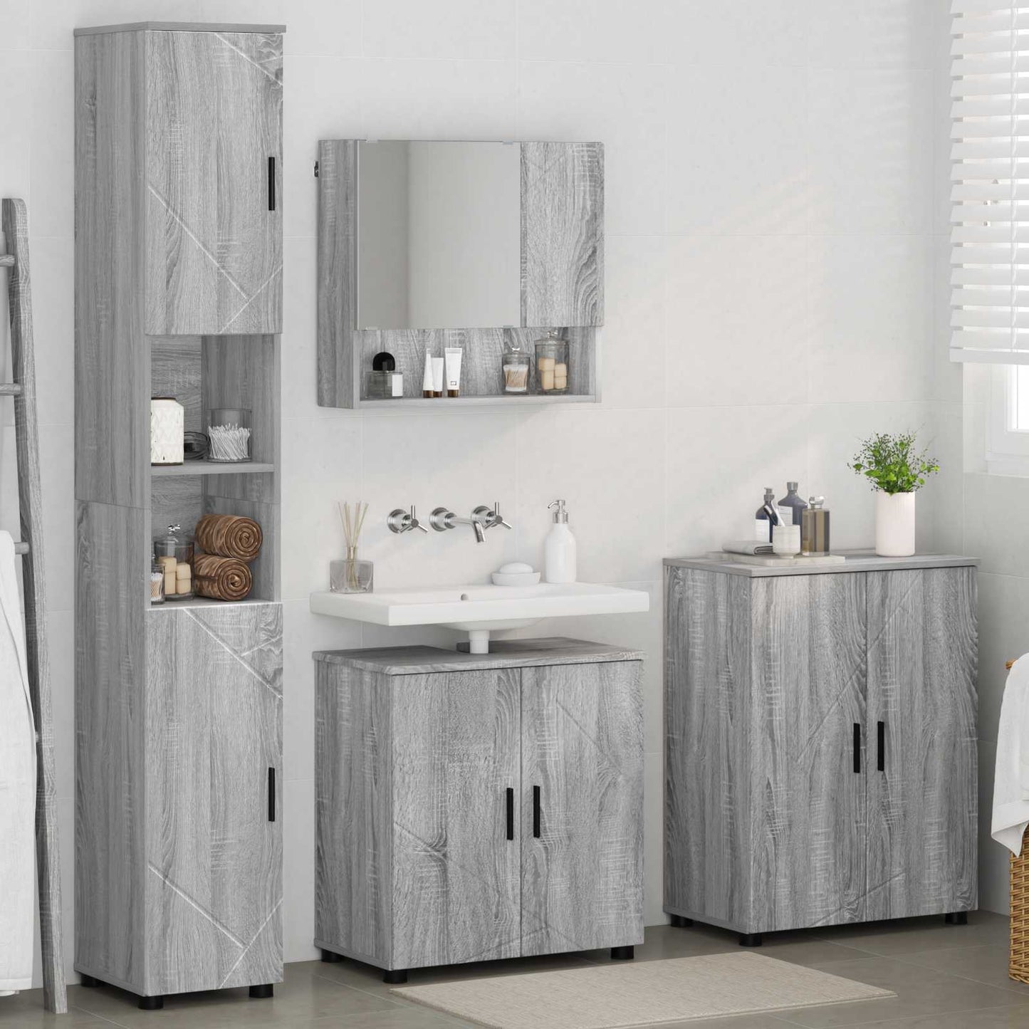 vidaXL Bathroom Furniture Set 4 pcs Grey Sonoma 61 x 35 x 64 cm