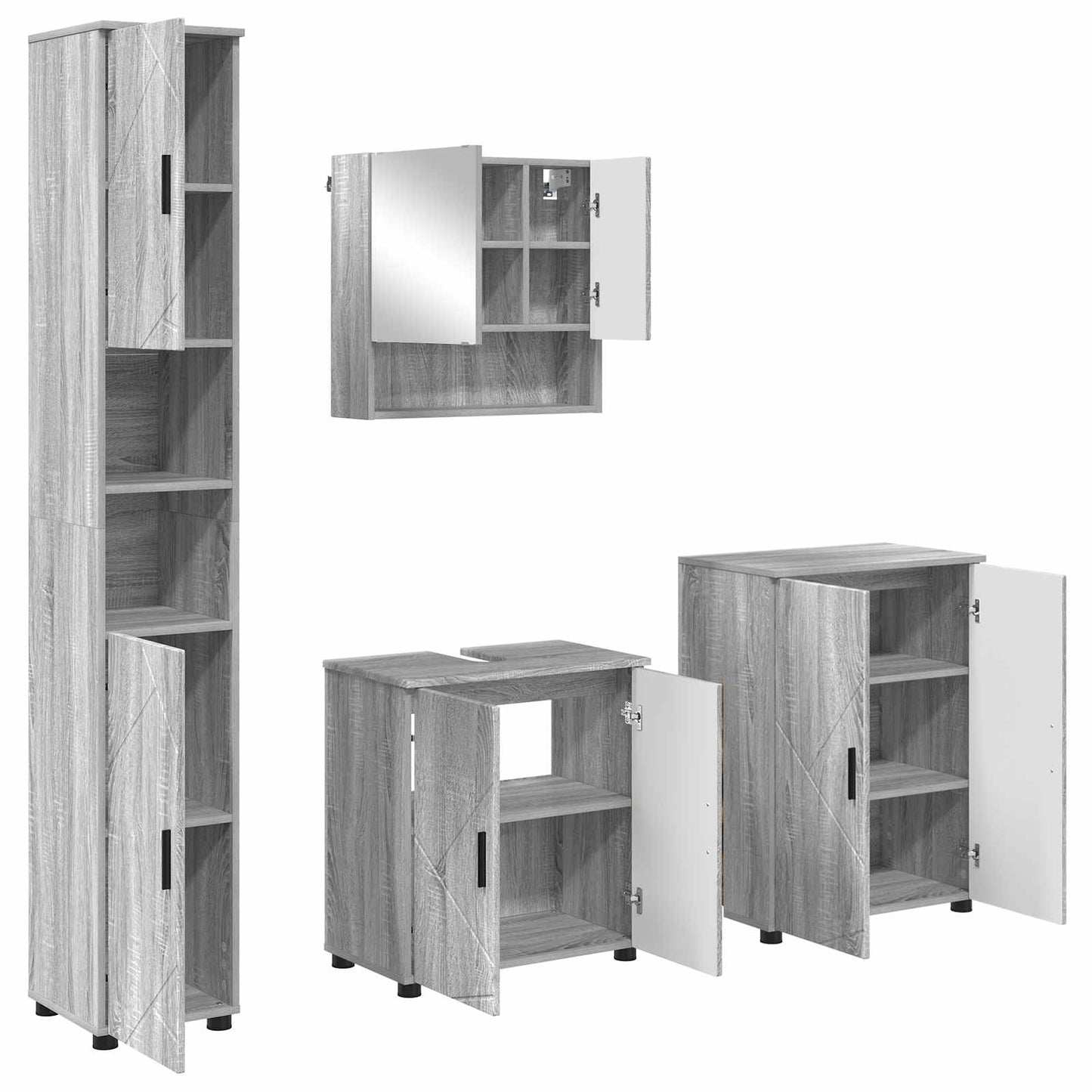 vidaXL Bathroom Furniture Set 4 pcs Grey Sonoma 61 x 35 x 64 cm
