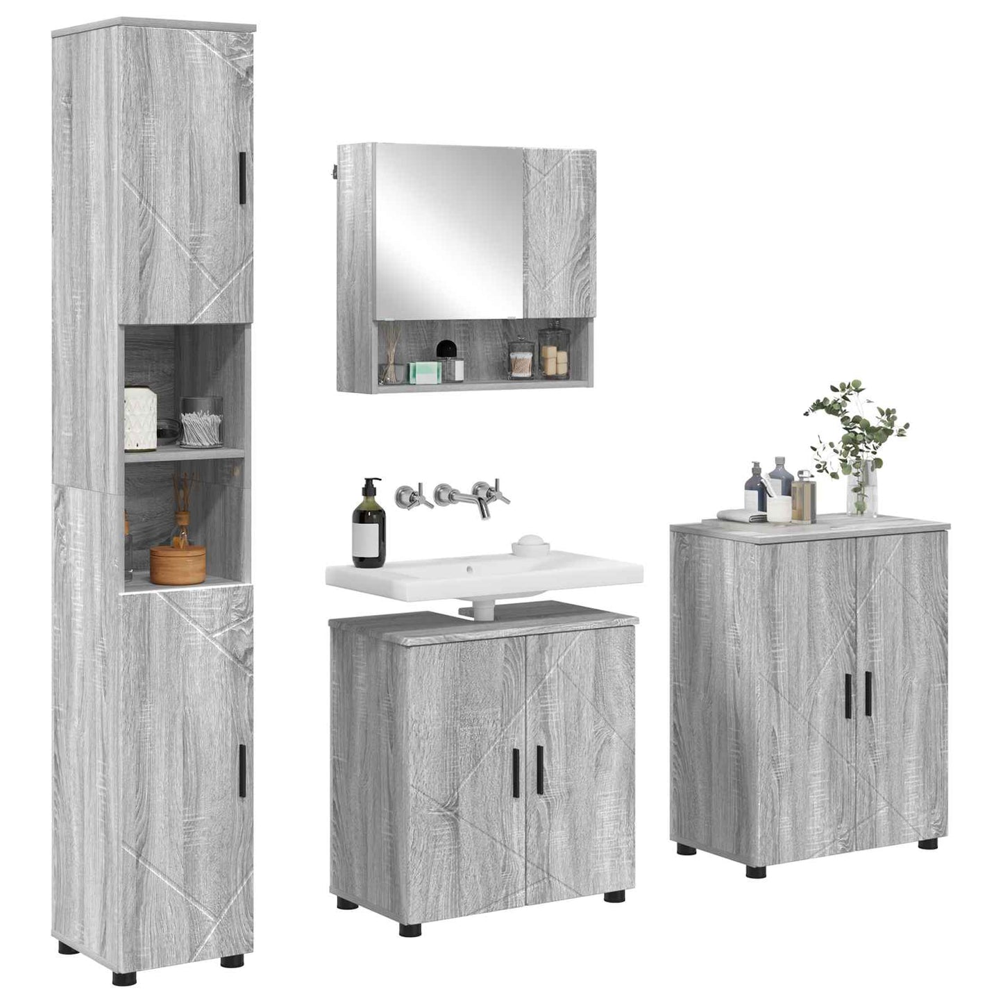 vidaXL Bathroom Furniture Set 4 pcs Grey Sonoma 61 x 35 x 64 cm